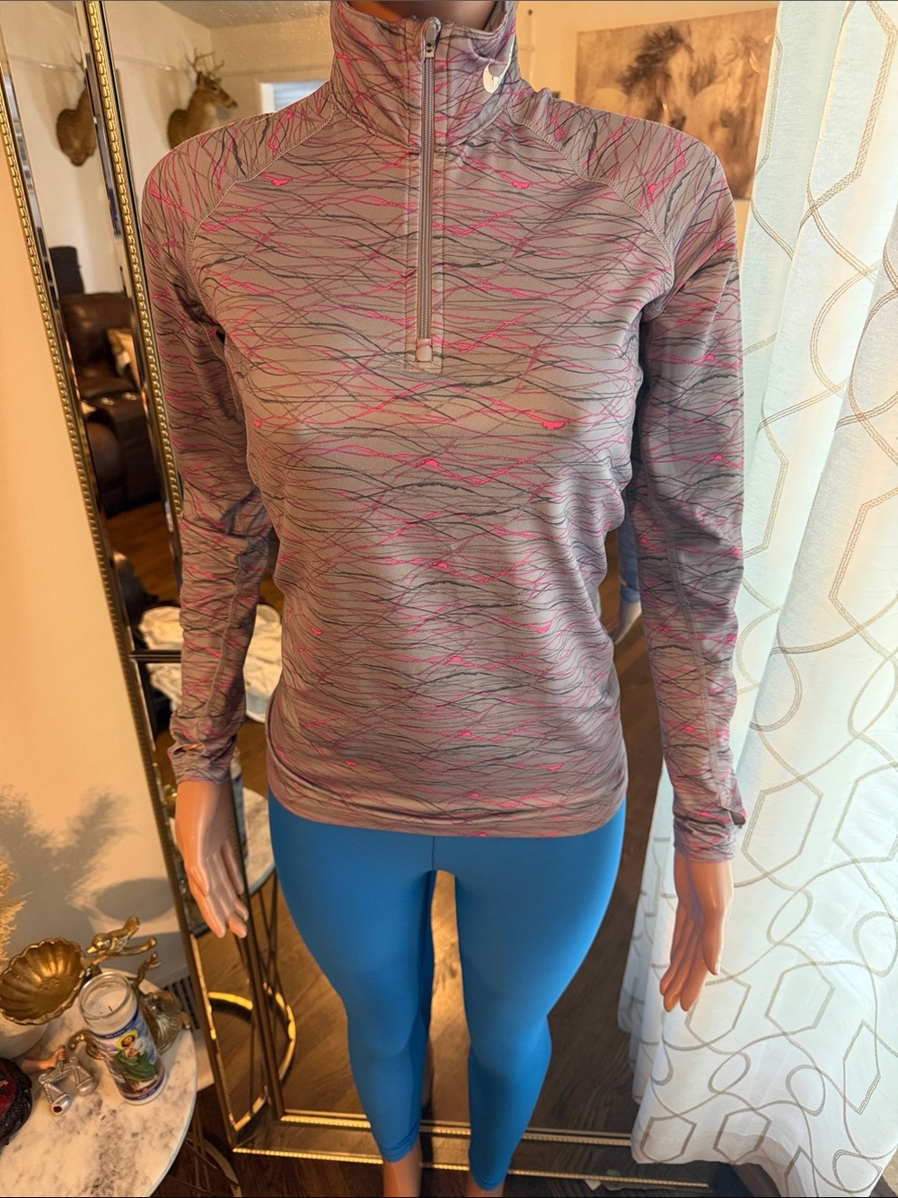 Nike Gray Long-Sleeve Half-Zip Top with Pink Accent Print